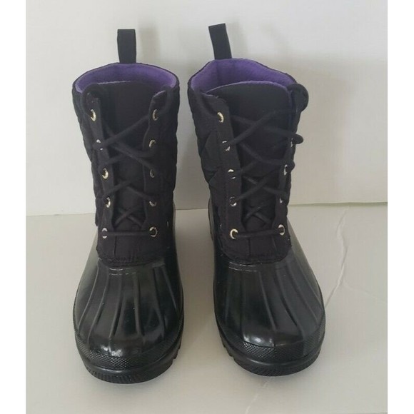 Sperry Top-Sider Black Quilted Waterproof Duck Boots Purple Fleece Lined sz 5 - Picture 1 of 9